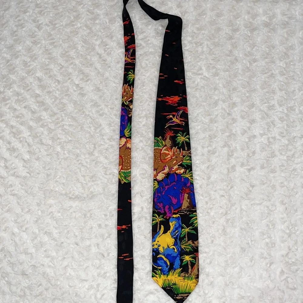 ADDICTION DINOSAUR SILK TIE Black - Picture 6 of 7
